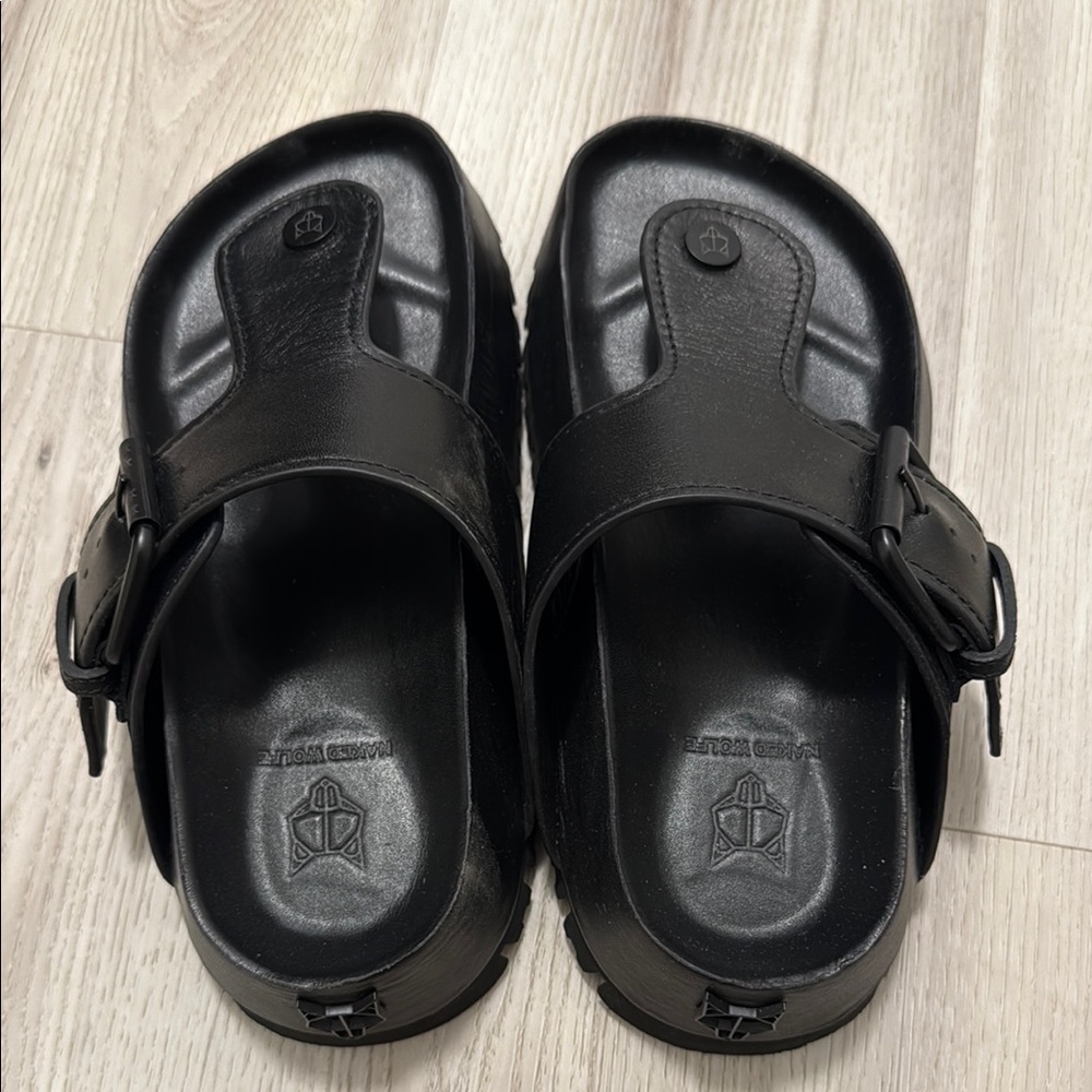 Naked Wolfe Vixen Black Leather Slide Sandals Women Size 6